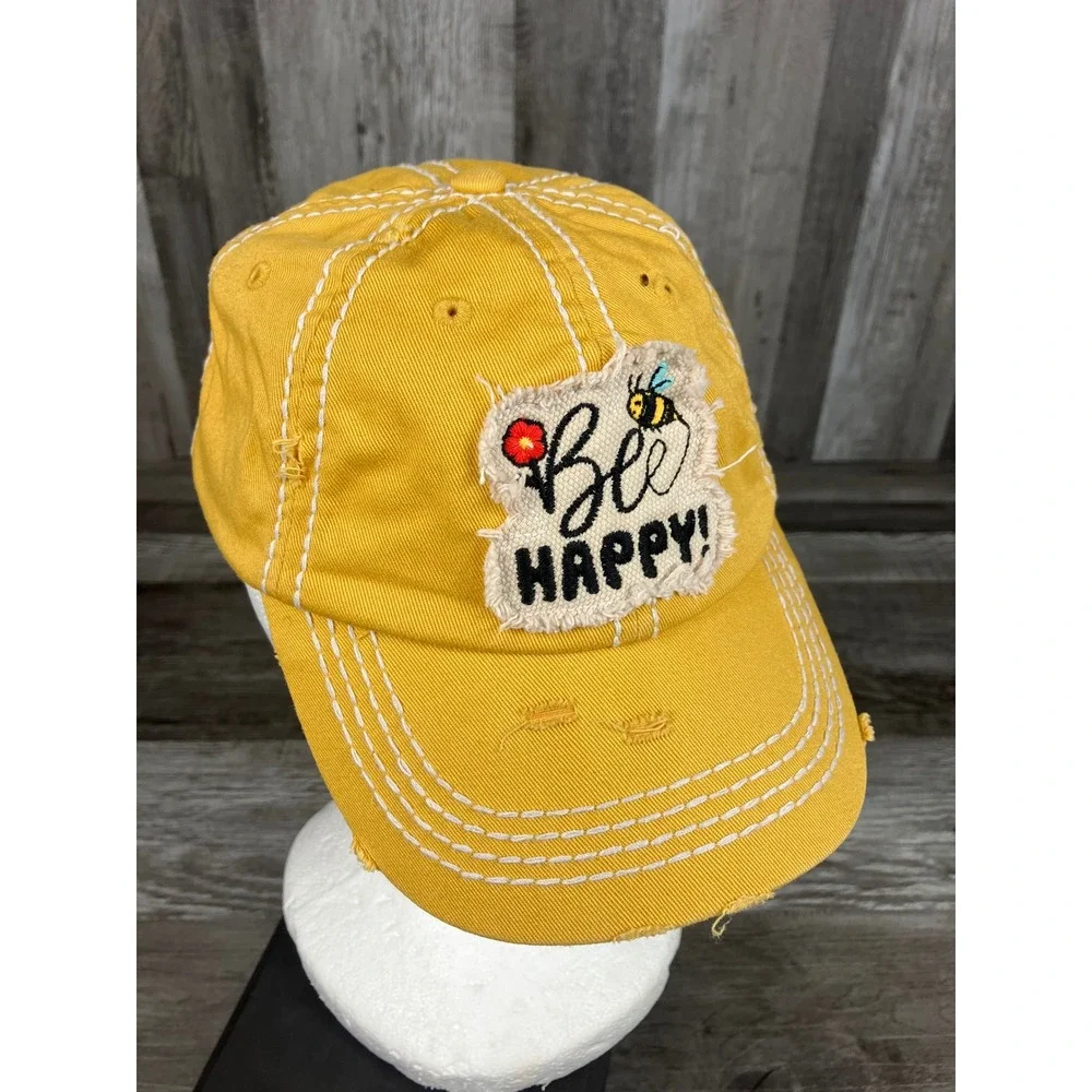 KBETHOS Vintage Kids Bee Happy Distressed Baseball Cap Yellow Embroidered Hat